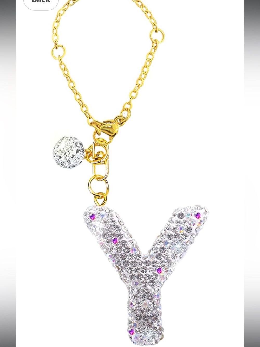 Bling Gold Rhinestone Initial Letter Y Charm Hanger Purse Backpack Water Bottle